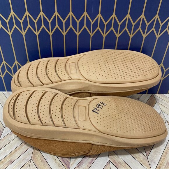 Mens Tan Suede Slip-On Slippers With Faux Shearling Lining & Rubber Sole NWOT - Picture 9 of 12